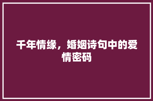 千年情缘，婚姻诗句中的爱情密码