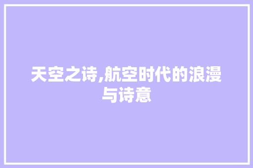 天空之诗,航空时代的浪漫与诗意