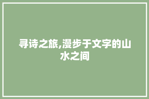 寻诗之旅,漫步于文字的山水之间