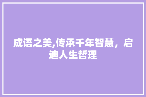 成语之美,传承千年智慧，启迪人生哲理