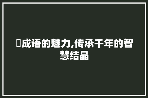擻成语的魅力,传承千年的智慧结晶