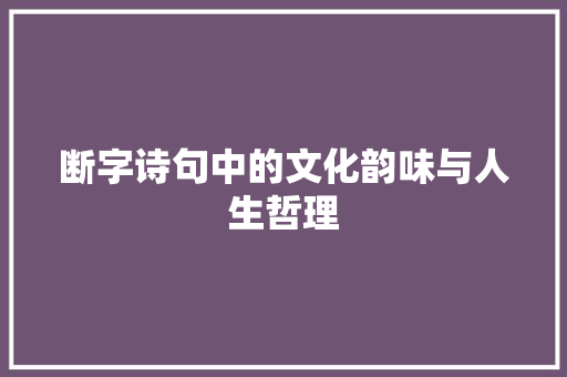 断字诗句中的文化韵味与人生哲理