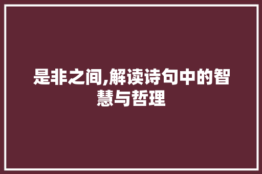 是非之间,解读诗句中的智慧与哲理