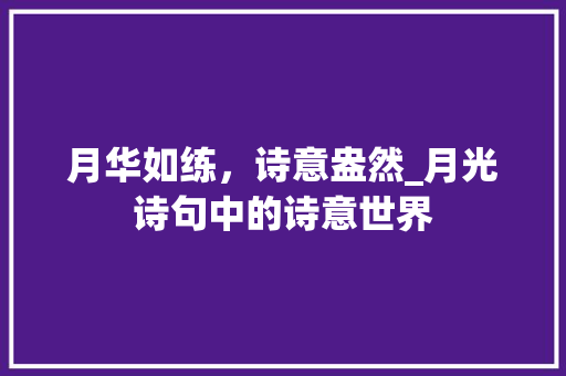 月华如练，诗意盎然_月光诗句中的诗意世界