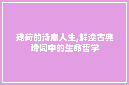残荷的诗意人生,解读古典诗词中的生命哲学