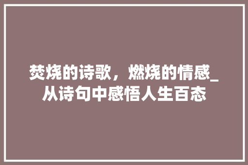 焚烧的诗歌，燃烧的情感_从诗句中感悟人生百态