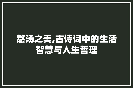 熬汤之美,古诗词中的生活智慧与人生哲理