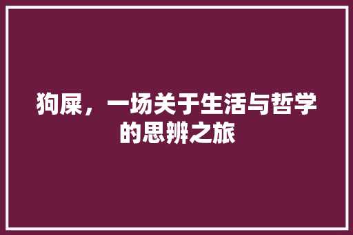 狗屎，一场关于生活与哲学的思辨之旅