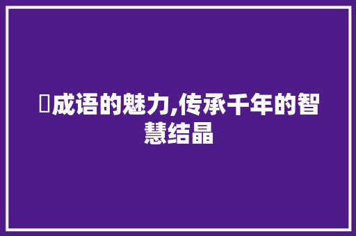 磳成语的魅力,传承千年的智慧结晶 生活类