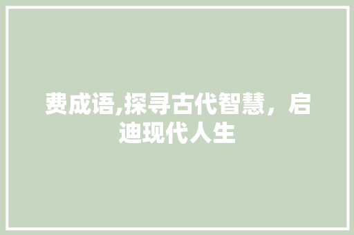费成语,探寻古代智慧，启迪现代人生