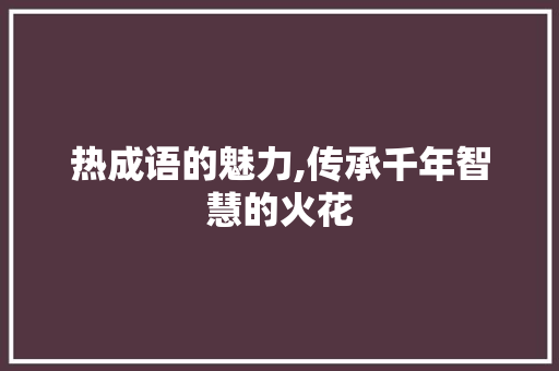 热成语的魅力,传承千年智慧的火花