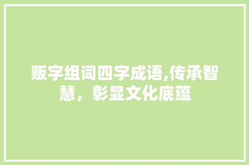 贩字组词四字成语,传承智慧，彰显文化底蕴
