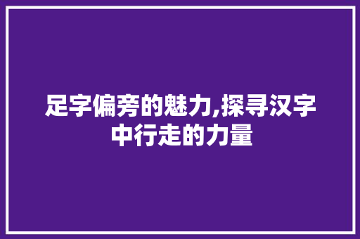足字偏旁的魅力,探寻汉字中行走的力量