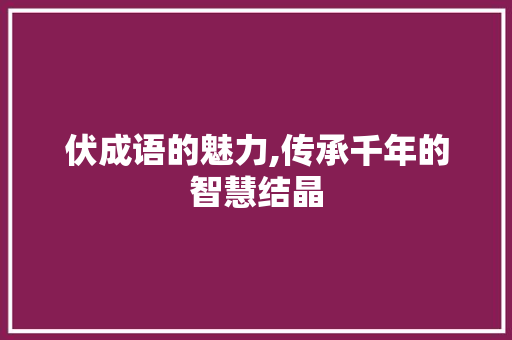 伏成语的魅力,传承千年的智慧结晶