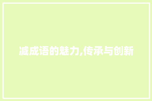 减成语的魅力,传承与创新