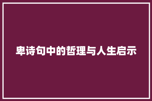 卑诗句中的哲理与人生启示