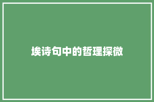 埃诗句中的哲理探微