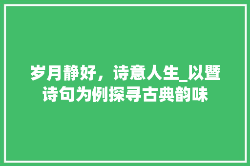 岁月静好，诗意人生_以暨诗句为例探寻古典韵味