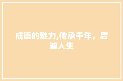 成语的魅力,传承千年，启迪人生 商业文稿
