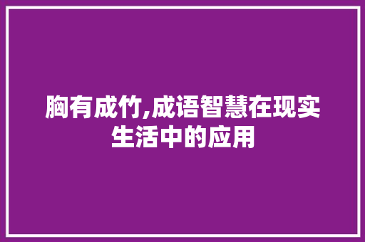 胸有成竹,成语智慧在现实生活中的应用
