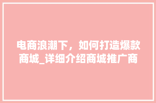 电商浪潮下，如何打造爆款商城_详细介绍商城推广商业计划书