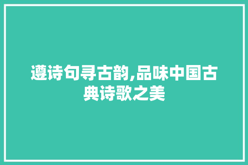 遵诗句寻古韵,品味中国古典诗歌之美