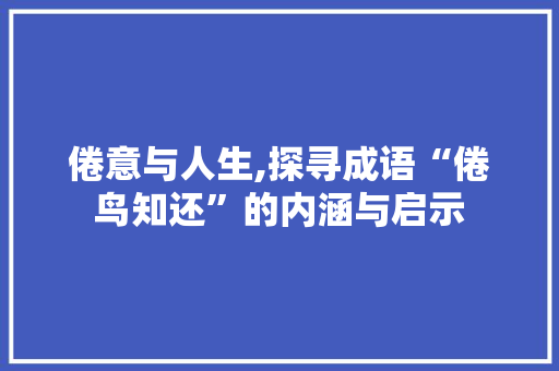 倦意与人生,探寻成语“倦鸟知还”的内涵与启示