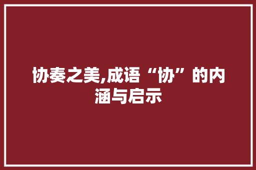 协奏之美,成语“协”的内涵与启示