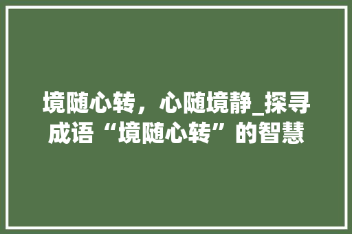 境随心转，心随境静_探寻成语“境随心转”的智慧 采访稿