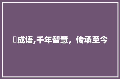 嫚成语,千年智慧，传承至今