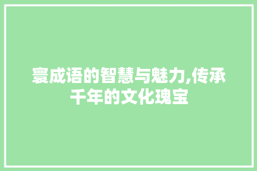 寰成语的智慧与魅力,传承千年的文化瑰宝