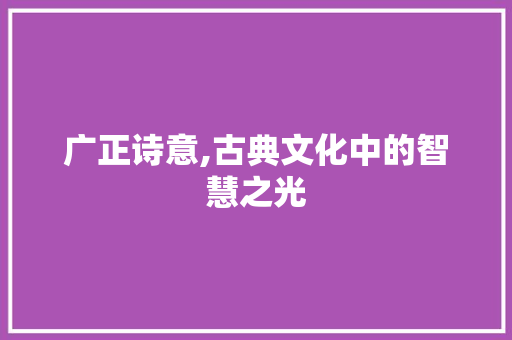 广正诗意,古典文化中的智慧之光