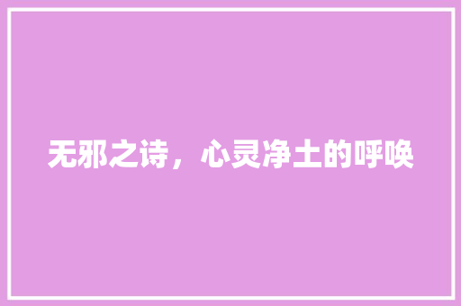 无邪之诗，心灵净土的呼唤