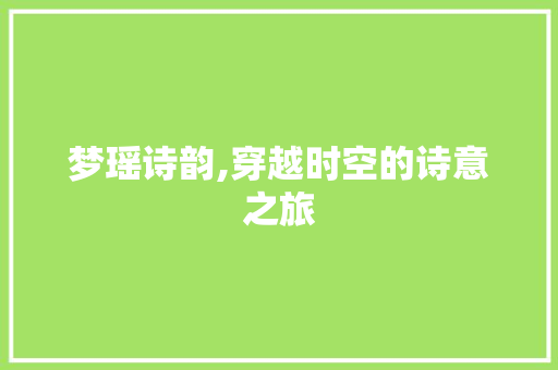 梦瑶诗韵,穿越时空的诗意之旅