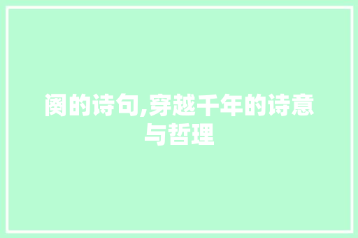 阕的诗句,穿越千年的诗意与哲理