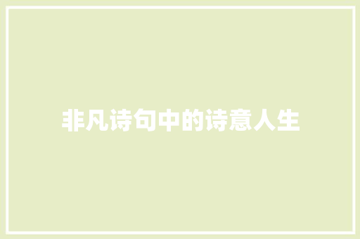 非凡诗句中的诗意人生