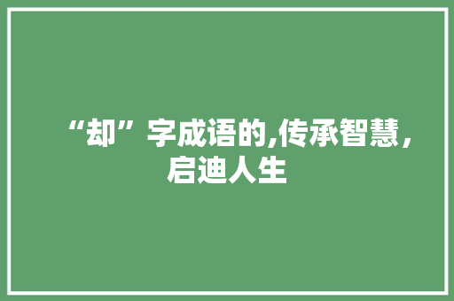 “却”字成语的,传承智慧，启迪人生