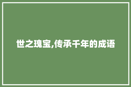世之瑰宝,传承千年的成语