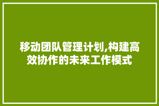 移动团队管理计划,构建高效协作的未来工作模式