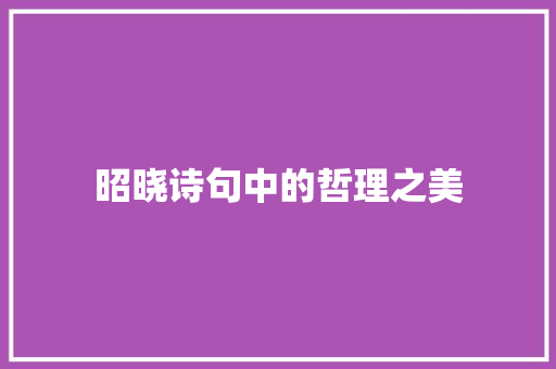 昭晓诗句中的哲理之美 生活类