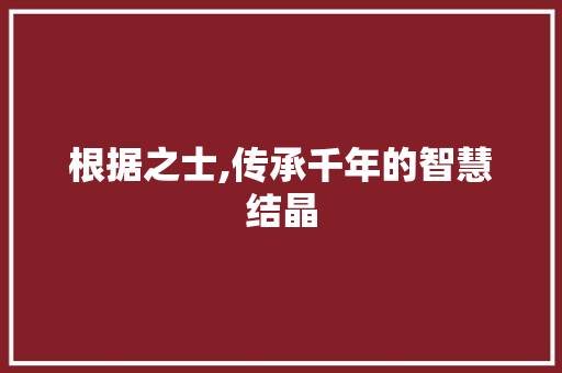 根据之士,传承千年的智慧结晶