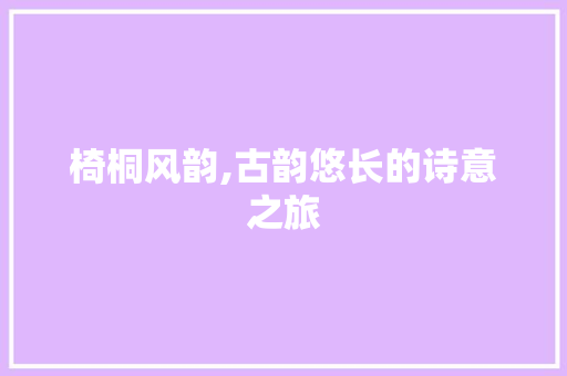 椅桐风韵,古韵悠长的诗意之旅
