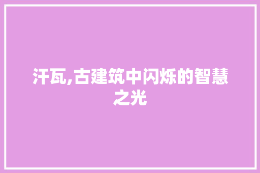 汗瓦,古建筑中闪烁的智慧之光