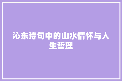 沁东诗句中的山水情怀与人生哲理