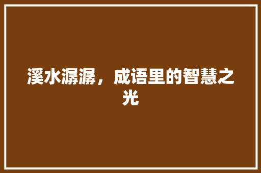 溪水潺潺，成语里的智慧之光 采访稿
