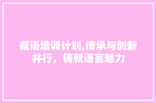 藏语培训计划,传承与创新并行，铸就语言魅力