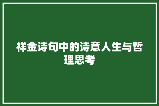 祥金诗句中的诗意人生与哲理思考 生活类