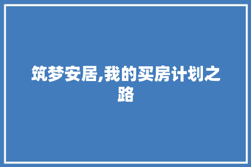 筑梦安居,我的买房计划之路
