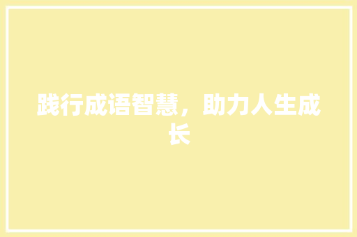 践行成语智慧，助力人生成长