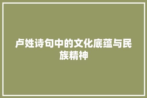 卢姓诗句中的文化底蕴与民族精神 工作类